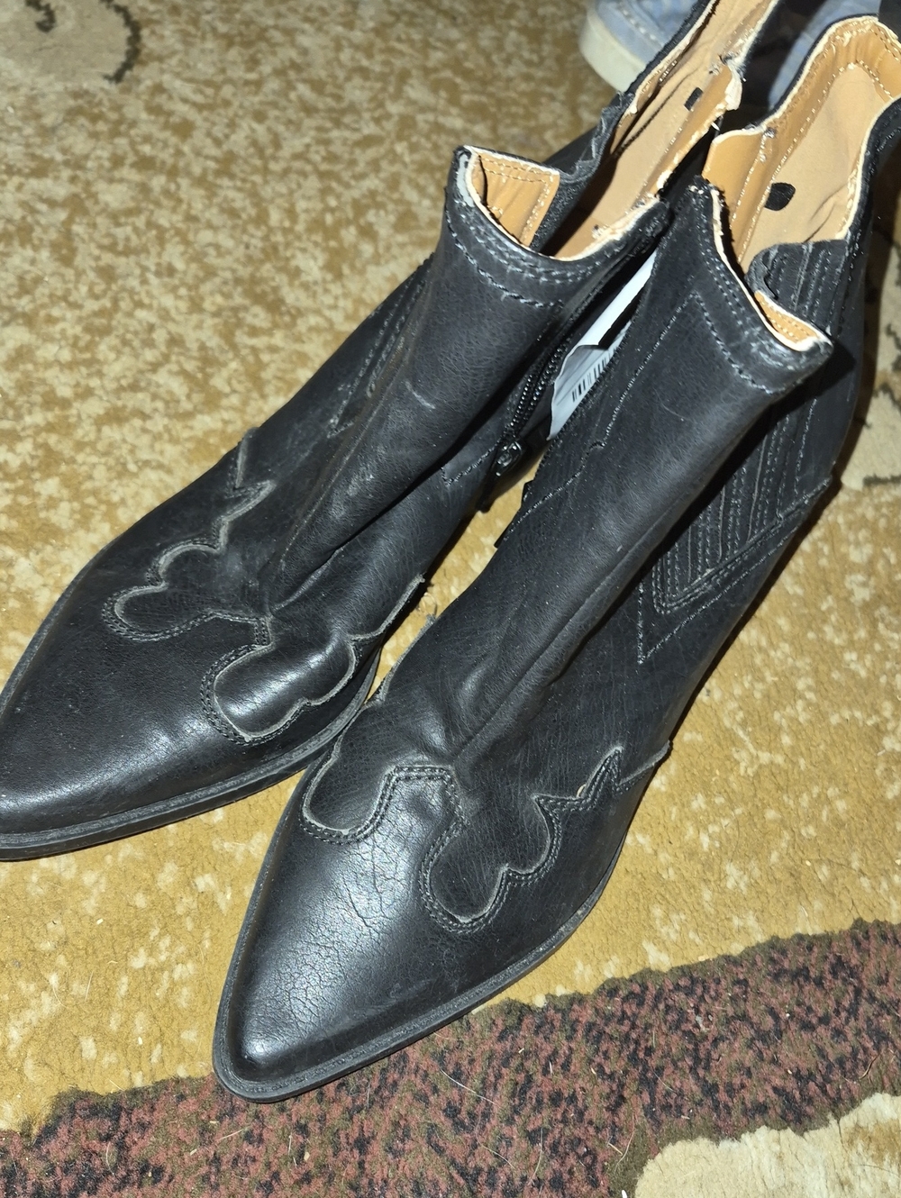 Indigo Black Pointed Toe Western Ankle Boots